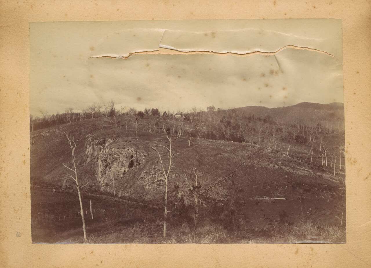An old photo of Cloggs Cave entrance/cliff pictured circa 1890-1900. 