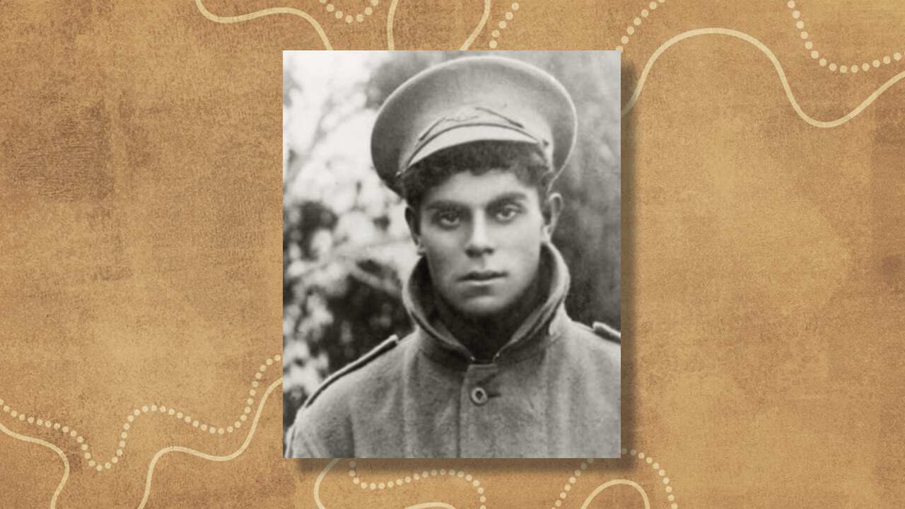 private marcus brown in uniform, black and white picture. 