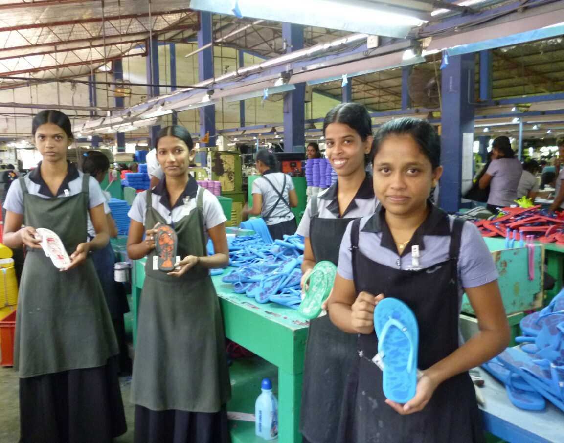 Employees making thongs in Etiko's fair trade factory in India.