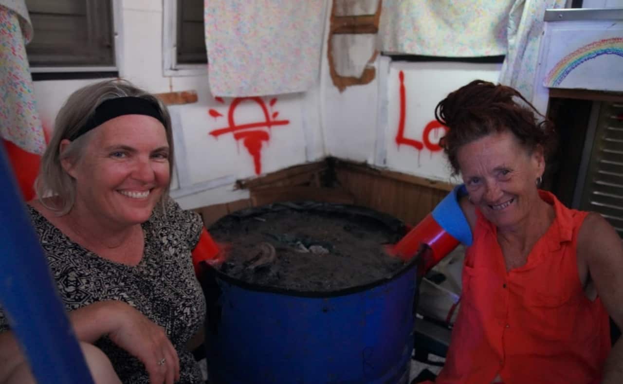 Protestors Petrina and Elizabeth smiling at the camera