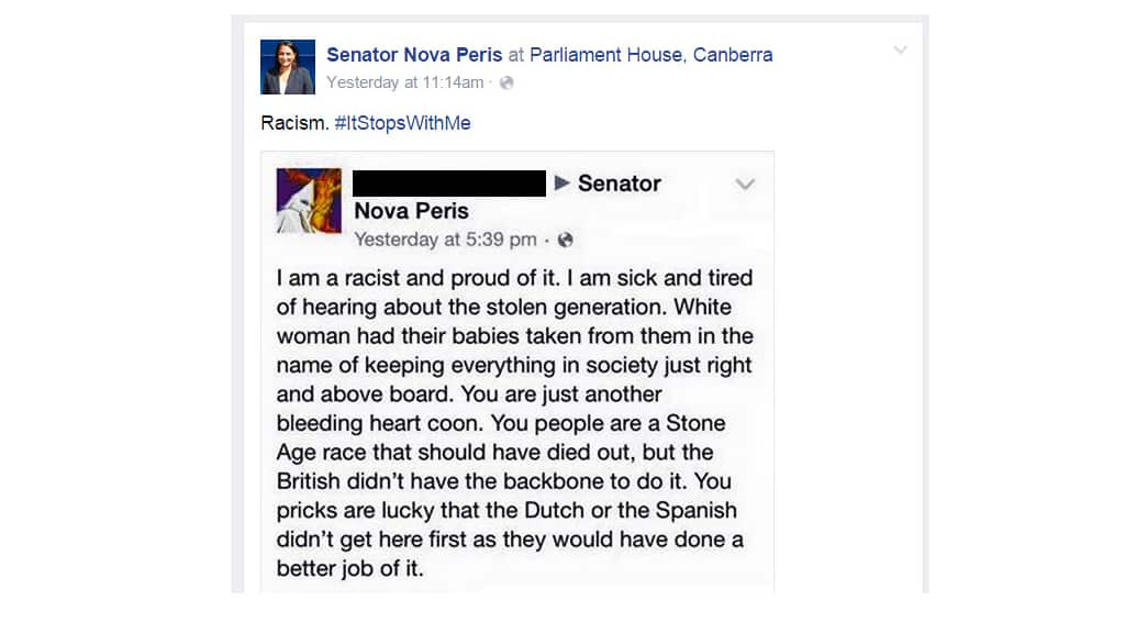 Racist message to Senator Nova Peris
