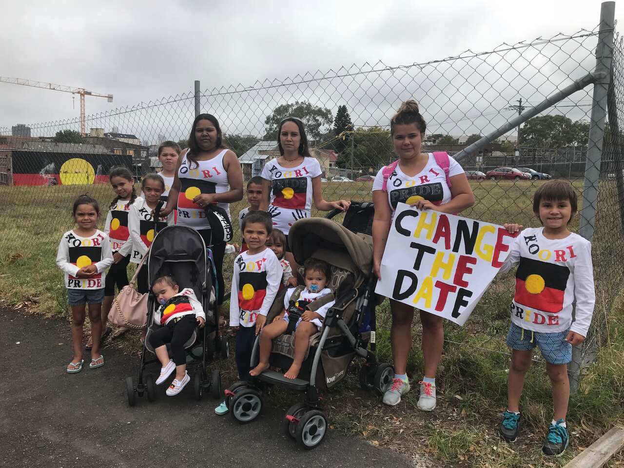 Jamie, Corina, Keryann and family at the Block ahead of an Invasion Day rally.
