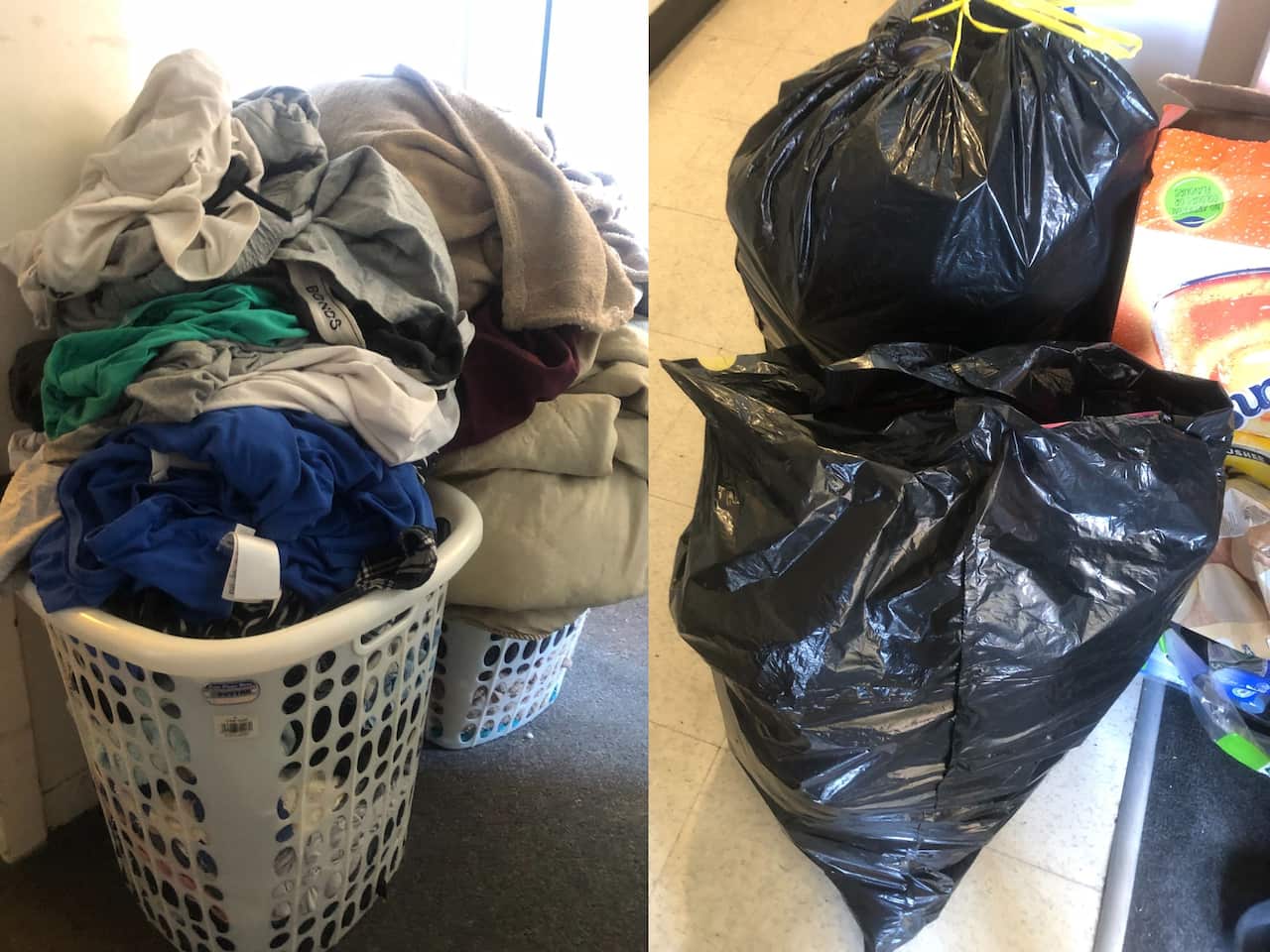 Waste and laundry pile up at household of confirmed cases in Redfern public housing tower.