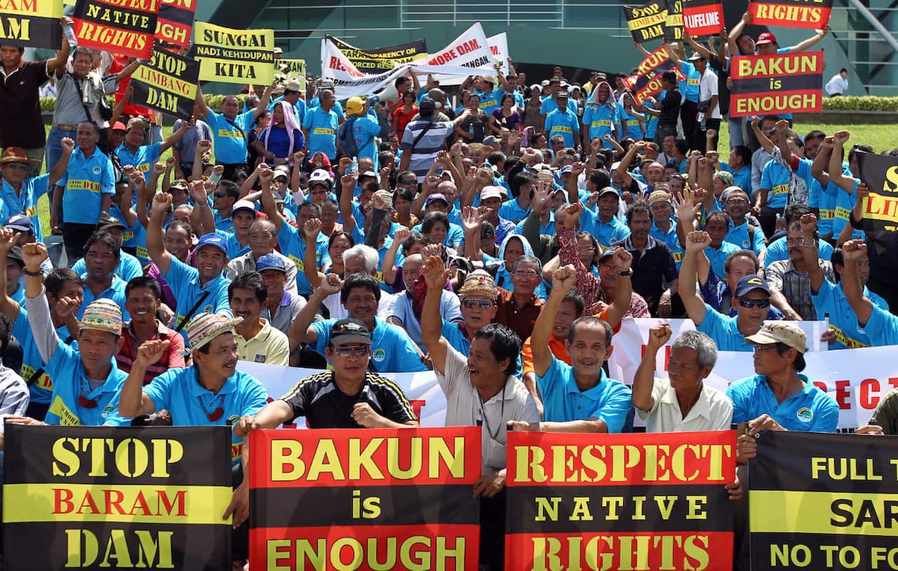 File image of protesters at a rally at the Borneo Convention Centre
