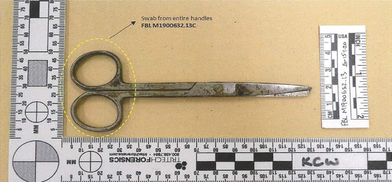 Scissors measured against a ruler, 13cm long. 