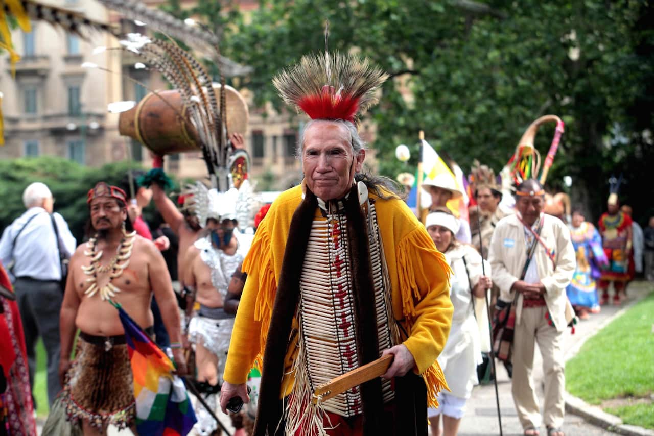 Indigenous flash mob in Italy.