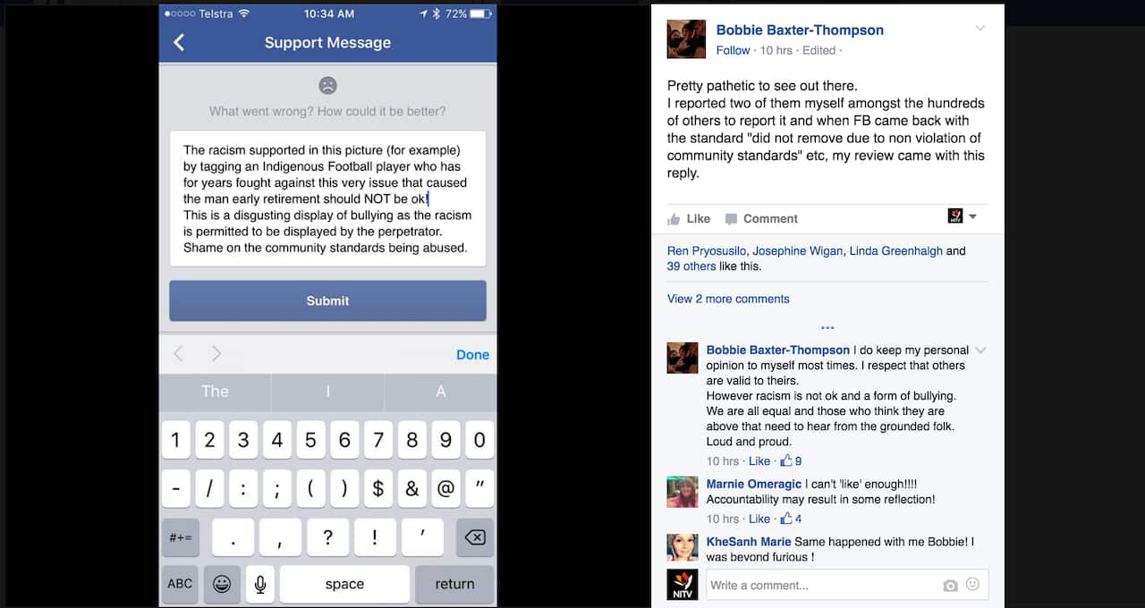 A social media user sent NITV the link to his report of the meme to Facebook.