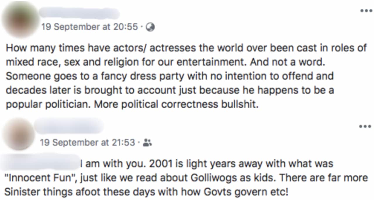 Australian social media posts in support of Prime Minister Trudeau's blackface revelation.