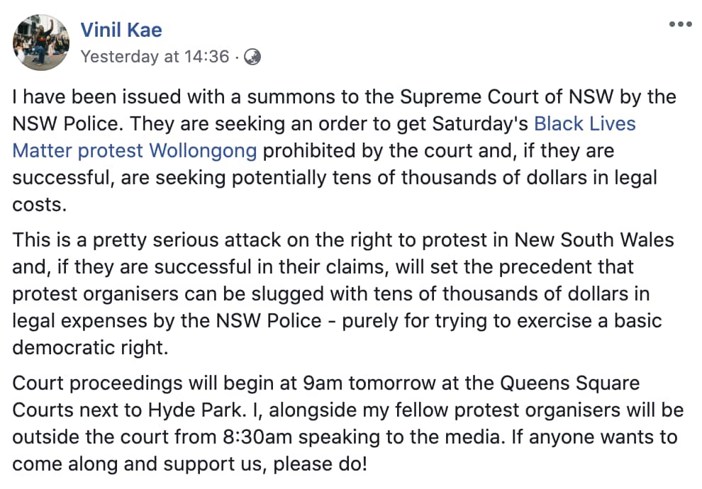 The Wollongong protest was asked not to march