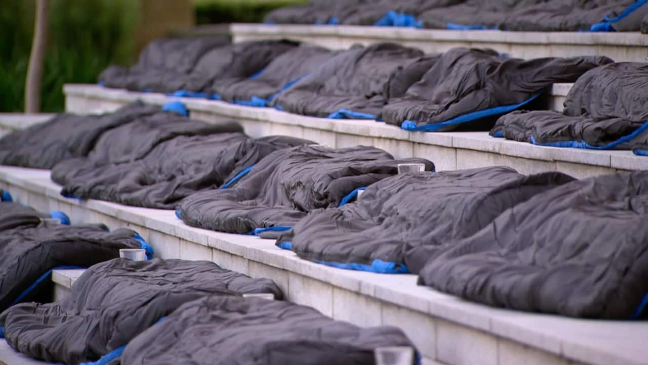 Sleeping bags spread out across the steps of WA Parliament House to honour 56 people who died whilst experiencing homelessness in 2020.