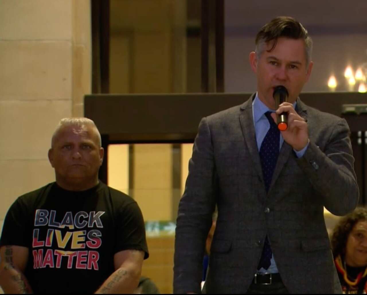 WA Greens MLC, Brad Pettitt (right) at Tuesday's vigil. Pettitt has put onus on the WA Government to invest more in ending homelessness at next month's budget.