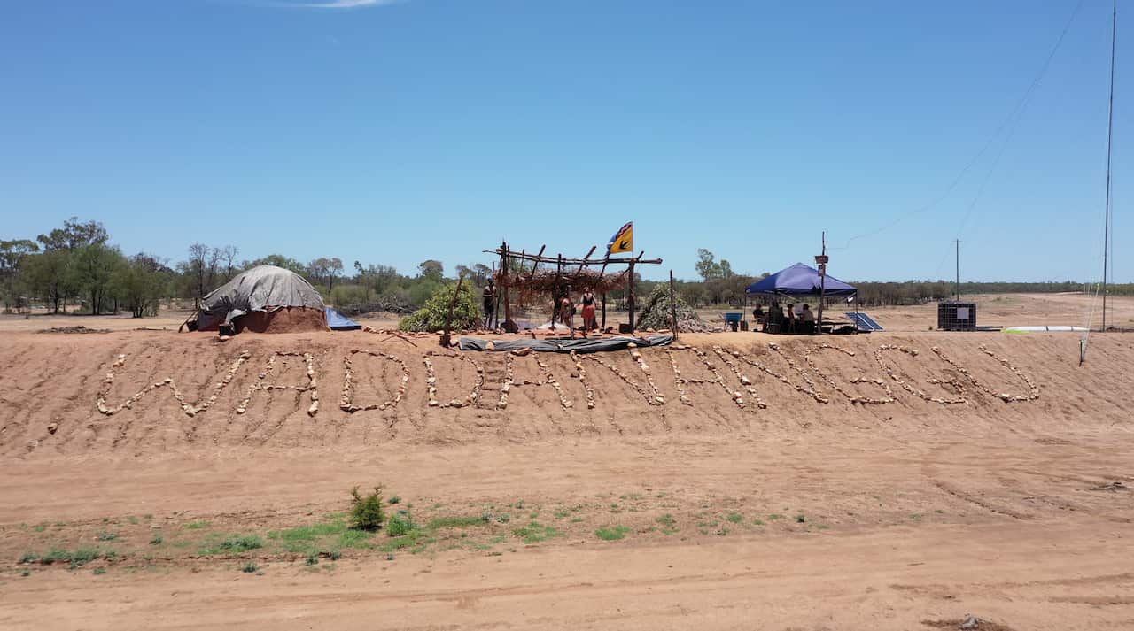 The camp where Coedie McAvoy and his family and supporters are performing ceremony