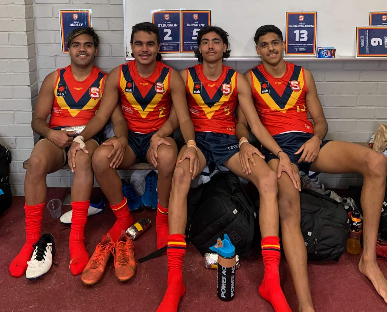 Isaiah Dudley, Blayne O'Loughlin, Jase Burgoyne and Nasiah Wanganeen-Milera playing for South Australia against Western Australia in Perth last year. 