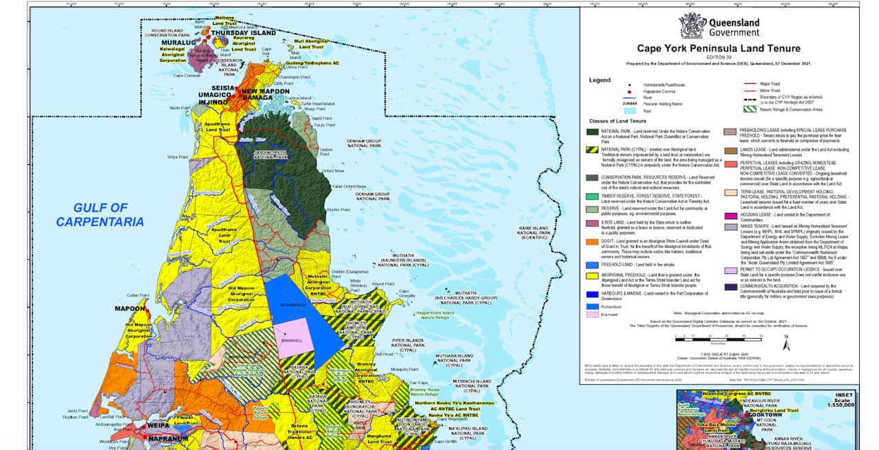 A map showing where the land area has been acquired and given back to Traditional Owners. 