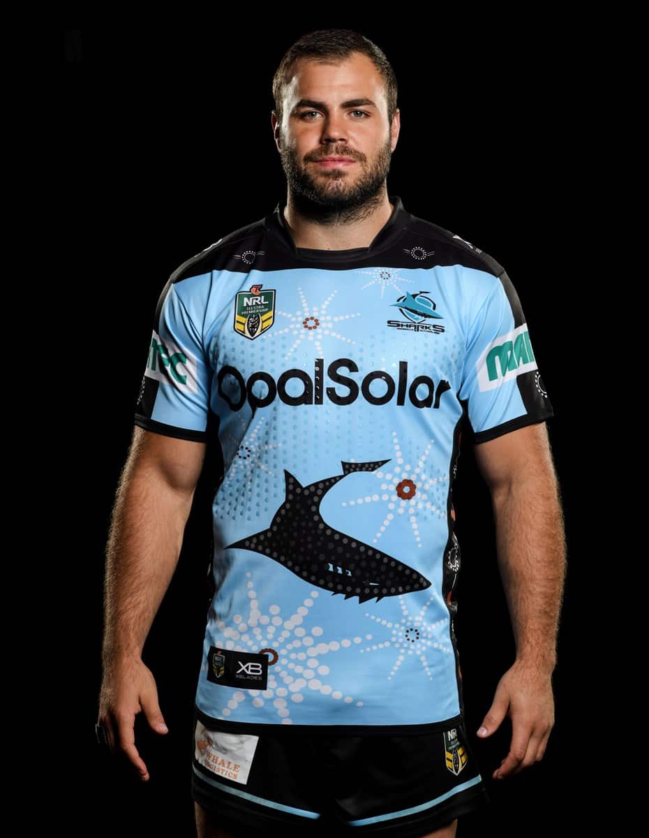 Wade Graham in Cronulla's Indigenous Round jersey. 2018