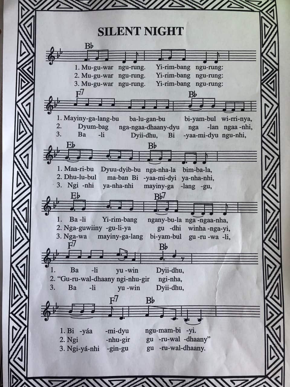 Silent Night lyrics in Wiradjuri language