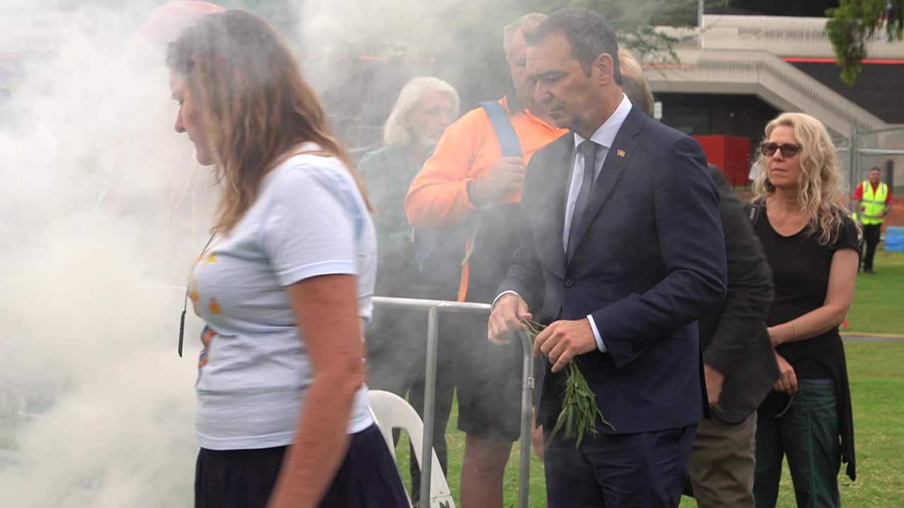 South Australian Premier Steven Marshall 'Mourning in the Morning' ceremony Kaurna Adelaide.