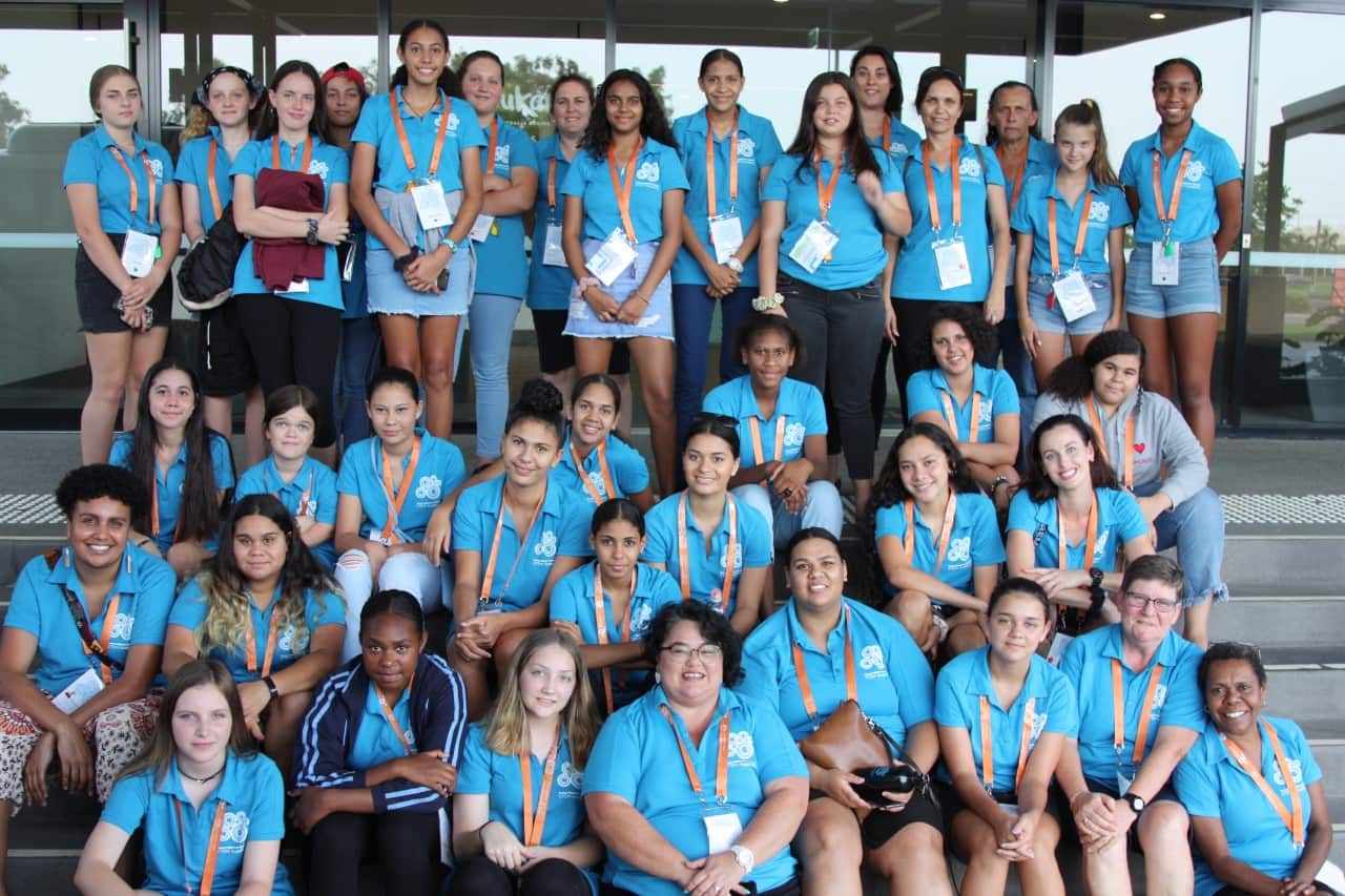 Cassandra Diamond with staff and participants of the Young Women's Indigenous Stem Academy.
