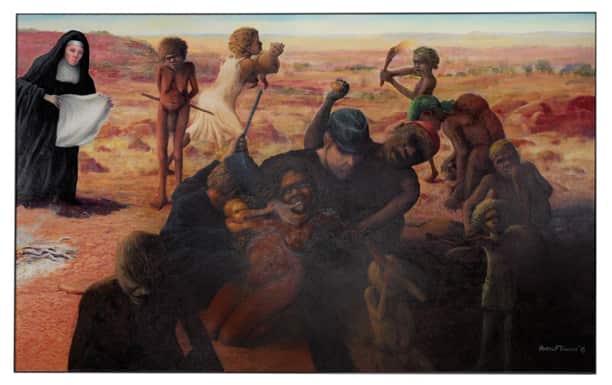 Synthetic polymer paint on canvas 'Tribal Abduction' by Harold Joseph Thomas (Bundoo)