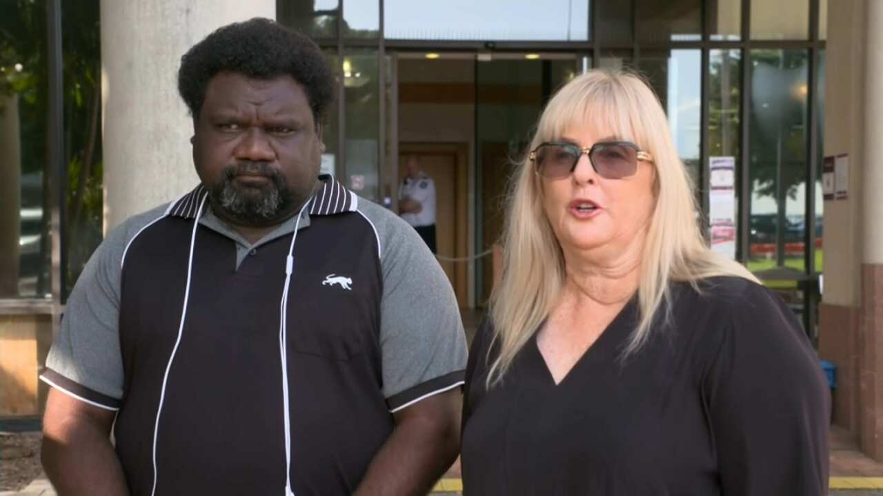 Family representative Uncle Teddy Bernard and lawyer Debbie Kilroy address the media. 