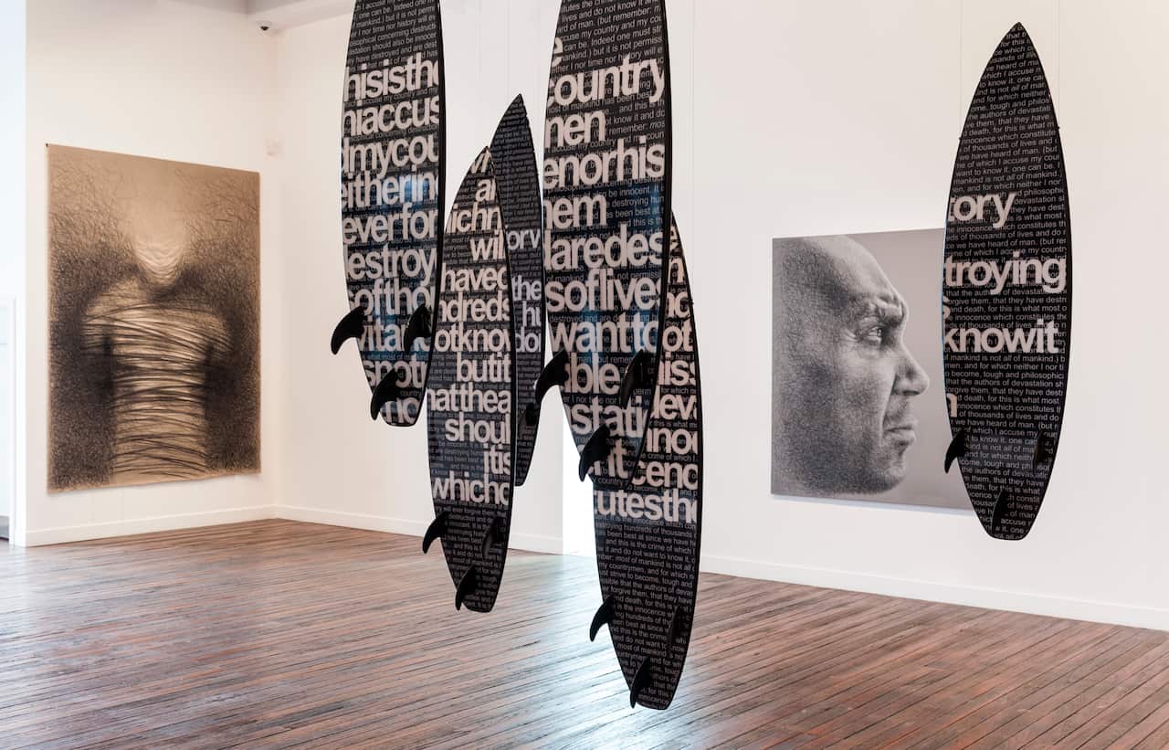 surfboards, paintings,