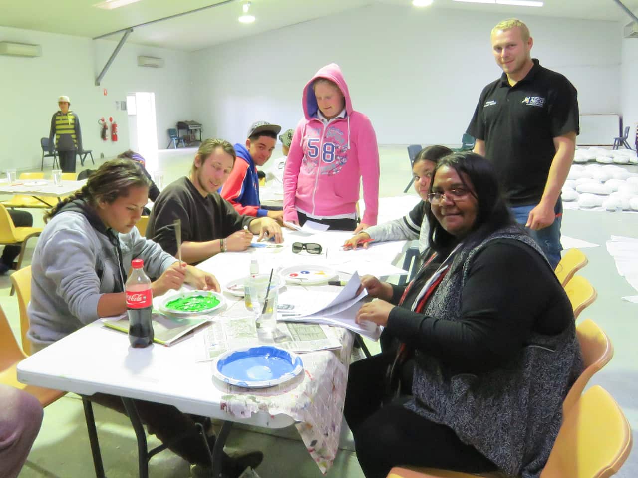 Students at Walgett Community College work on their quilt squares.