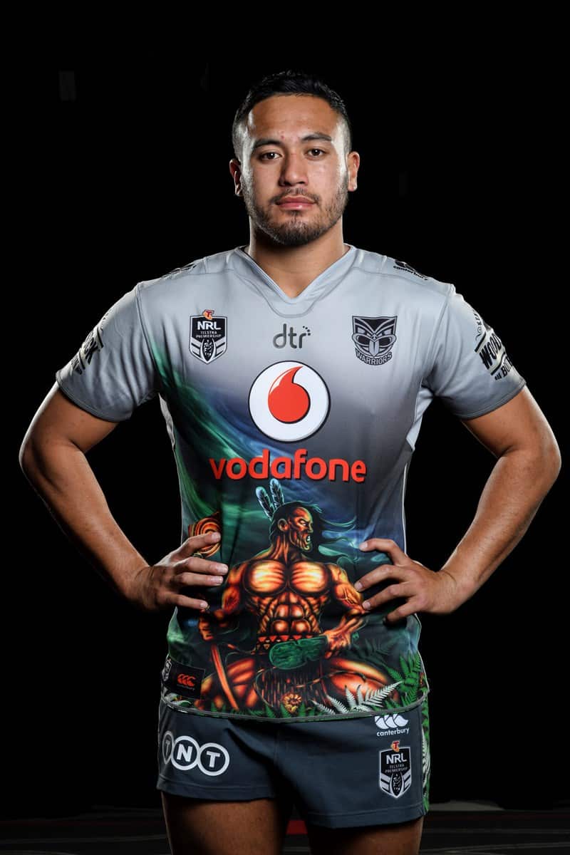 Matiu Love-Henry in the New Zealand Warriors Indigenous Round jersey. 2018