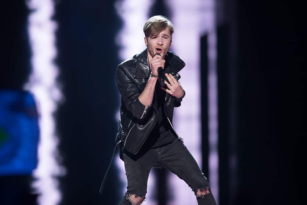 Latvia's Justs performs Hearbeat at Eurovision 2016 Semi Final 2