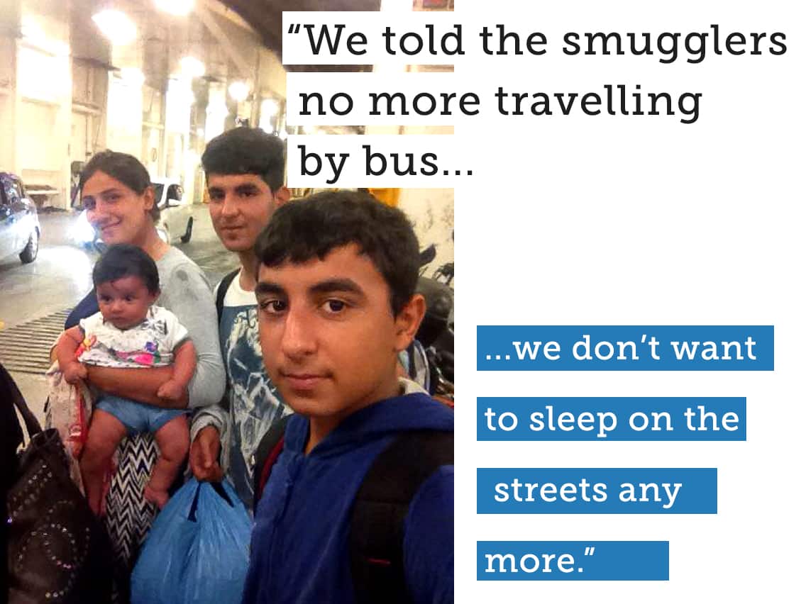 Ronak and refugee friends at the Serbian border, August 20, 2015