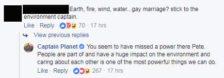 Comment left on Captain Planet's post.