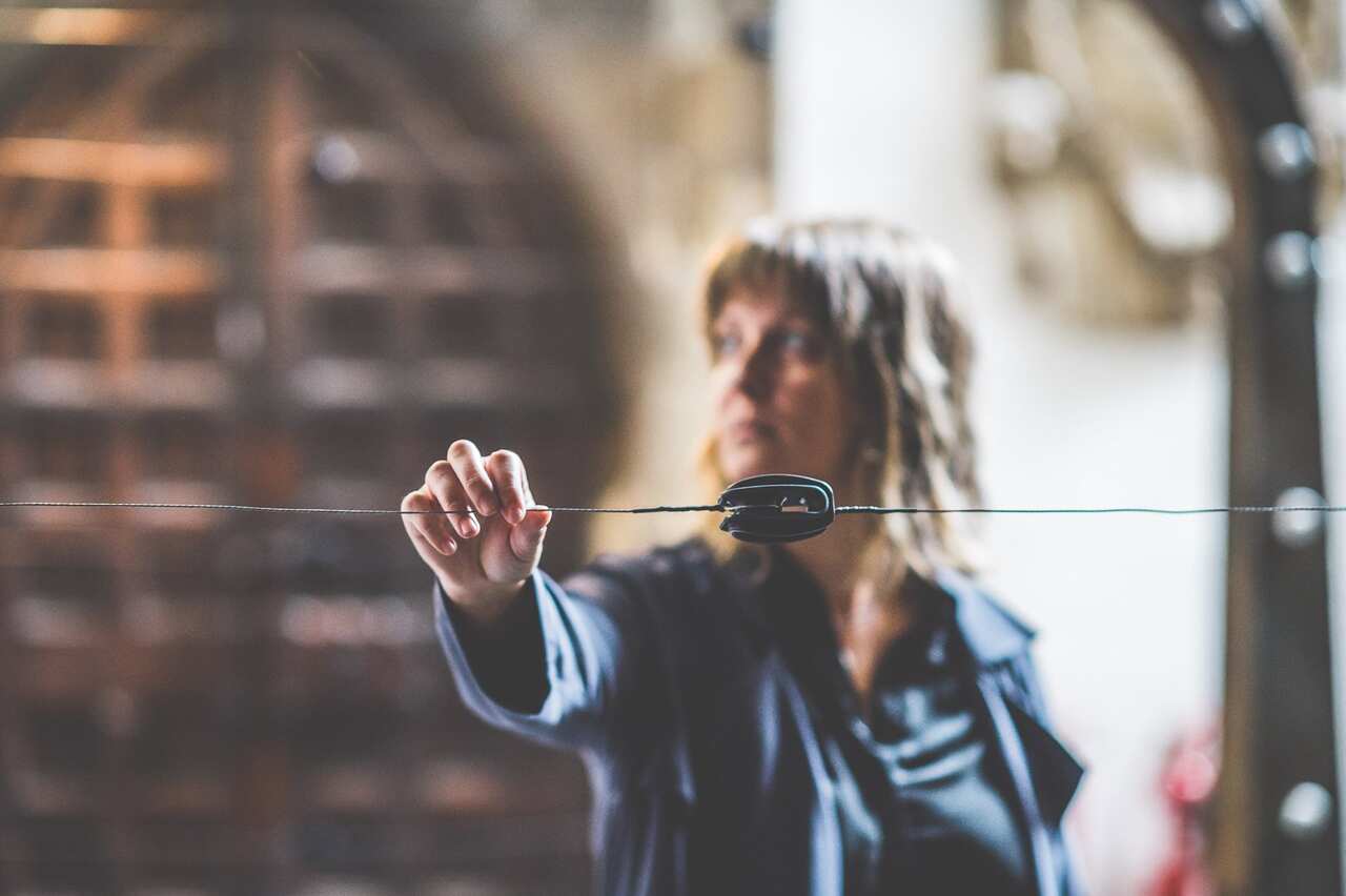 Annabel McCourt, with 'The Electric Fence' at Hull Minster.