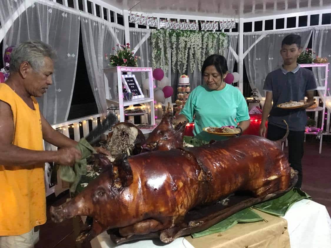 Lechon being served at the writer's grandmother-in-law's 80th birthday party.