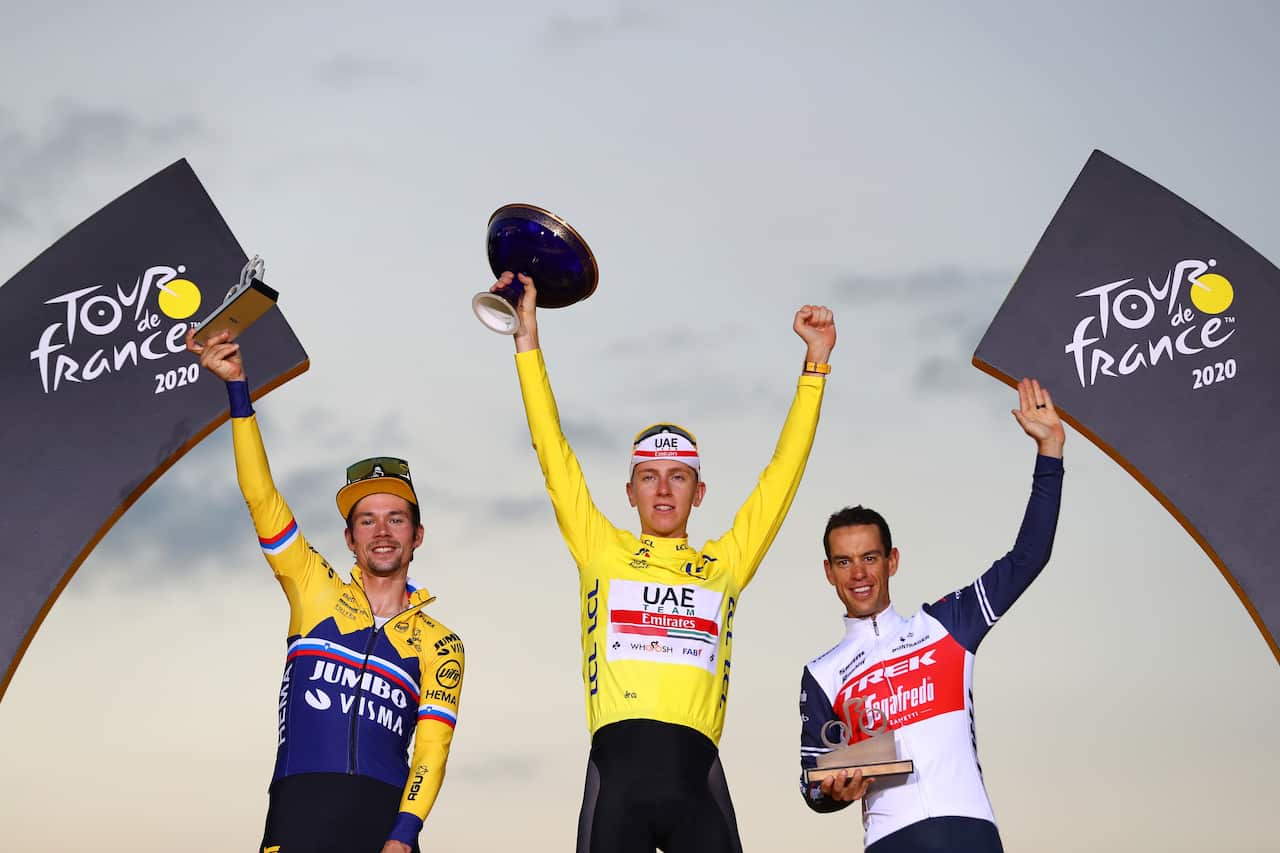 Richie Porte, Tadej Pogacar, Primoz Roglic, Tour de France 2020, podium