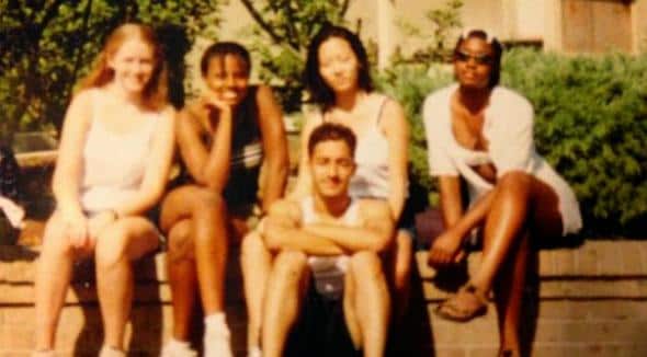 Adnan Syed, center, sits in front of Hae Min Lee during their high school days. (Photo courtesy of This American Life)
