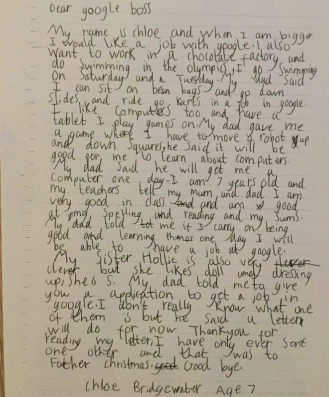 Chloe Bridgewater letter