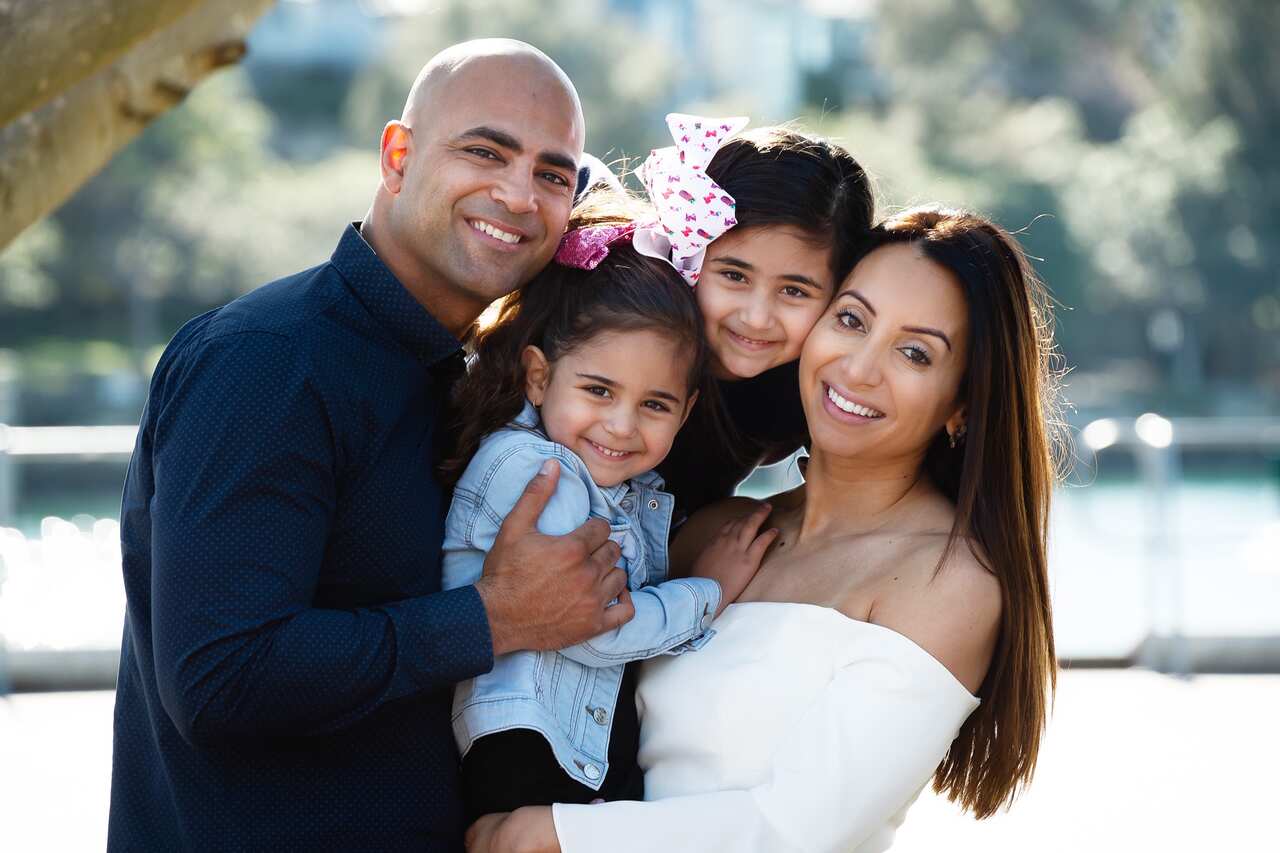  TEN journalist and spokeswoman for Gidget Foundation Antoinette Lattouf was photographed with her husband Danny and their daughters Halena & Amelie at Mort Bay Park, Birchgrove on Saturday August 18 2018 (AAP Image/Monique Harmer)