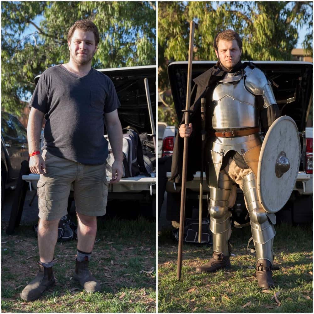 Ash Mayer, before and after an evening of LARP action. 