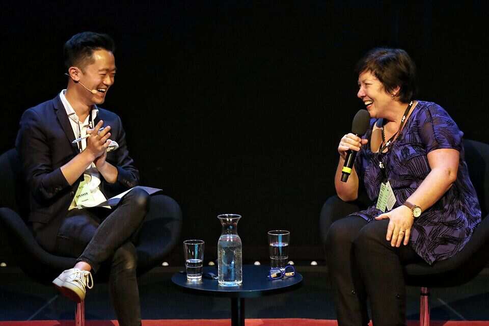 Benjamin Law and Julie McCrossin at Antidote Festival, September 3 2017.
