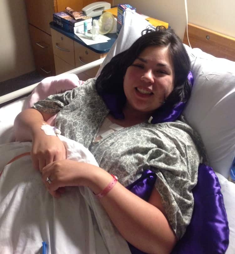 Aimee Ho Sing in hospital after having a bilateral mastectomy