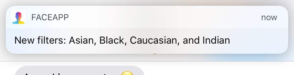 The push notification that was sent out to Faceapp users.