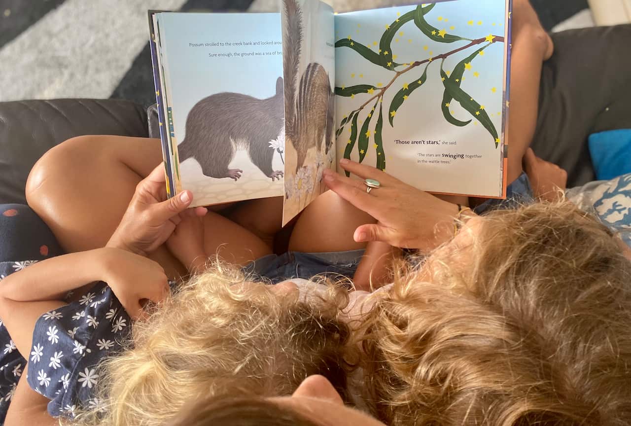 Menios' wife Erin reading to their kids. 