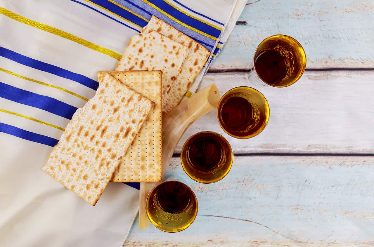 Wine and matzoh - elements of Passover supper.
