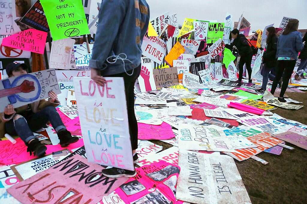 Protester's signs are left near the White House during the Womens March on Washington on January 21, 2017 in Washington, DC. 