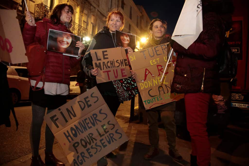 People Gather To Protest Against Bertrand Cantat's Concert In Montpellier