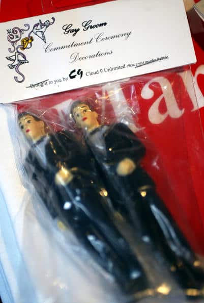 Gay Groom's same-sex wedding cake toppers, seen at the shop 