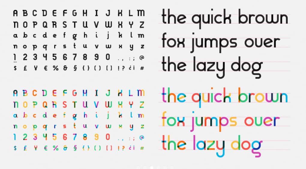 A screenshot of the 'Gilbert' font, in both traditional and colour opentype versions.