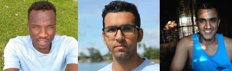 Manus Island refugees Abdul Aziz Muhamat, Amir Taghinia, and Imran Mohammad.