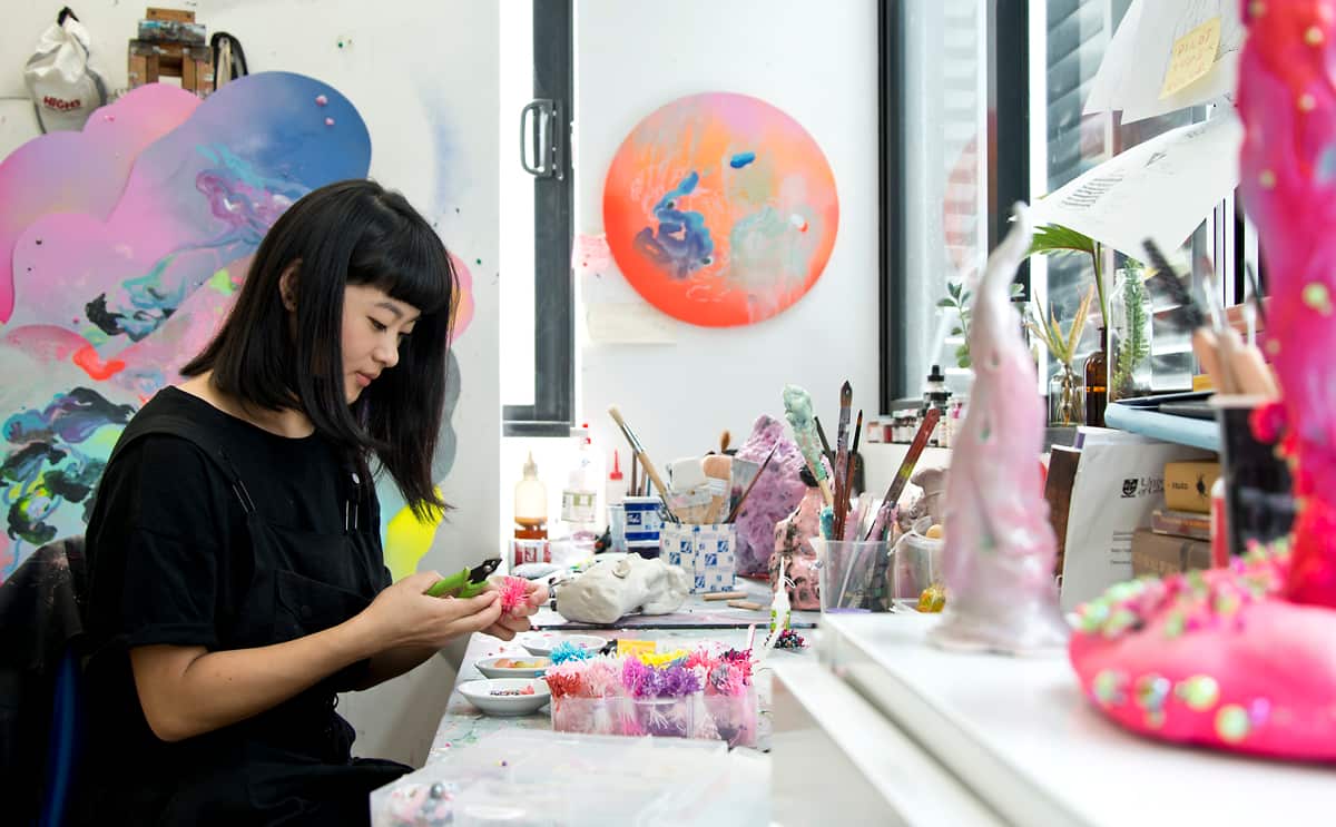 Artist Louise Zhang working in the studio