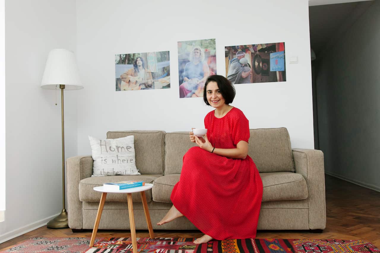 Nadia in the red dress