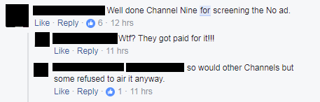 Praise for Channel 9 airing Coalition for Marriage's ad.